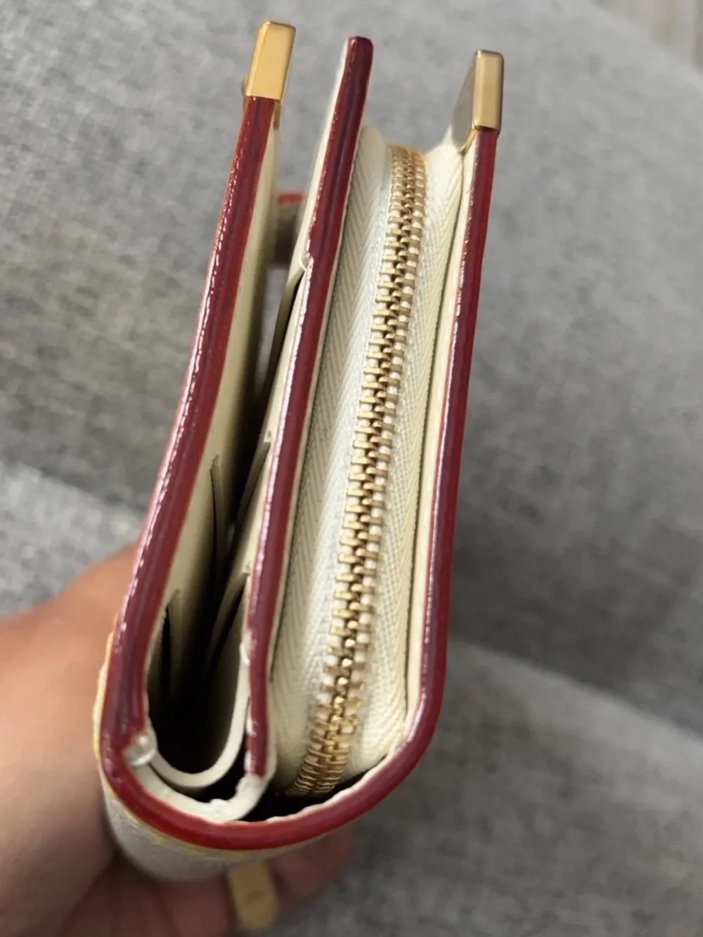 Louis Vuitton Cream Leather Snap Wallet with Gold-Tone Accents